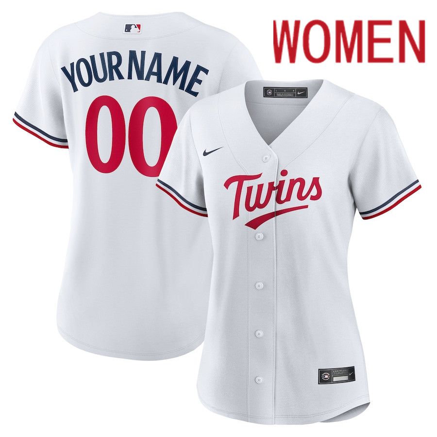 Women Minnesota Twins Nike White Home Replica Custom MLB Jersey->customized mlb jersey->Custom Jersey